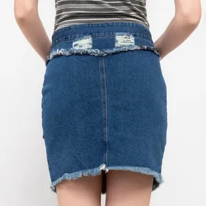 POL L Women Distressed Blue Jean Front Patchwork Pockets Button Zip Denim Skirt thumbnail 2