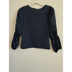 Anthropologie Maeve Blue‎ Ribbed Satin Tiered Balloon Sleeve Cropped Top Size S thumbnail 11