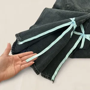 Agolde 90s dark wash jeans w/ custom ribbon split hem | size 28 coquette thumbnail 8