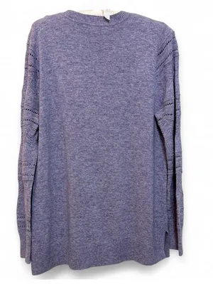 LOFT Pointelle Chevron Sleeve Crewneck Heather Lilac Pullover Wool Blend Sweater thumbnail 10