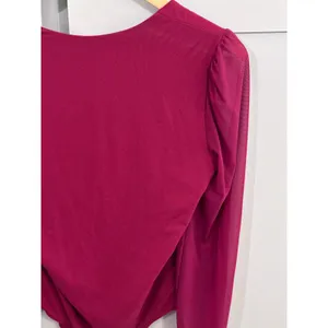 PinkmStyle Wine Red Mesh Long Sleeve Square Neck Bodysuit Size L thumbnail 4