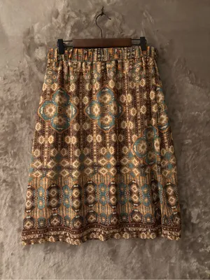 Lapis Geometric Pattern Midi Skirt Women’s Size L Brown and Teal thumbnail 5