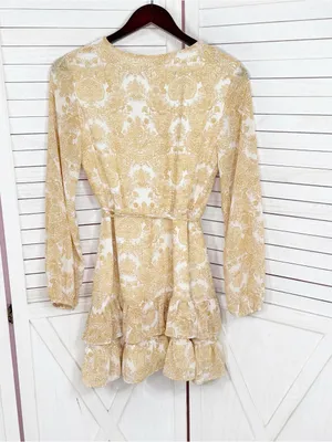 Jun‎ & Ivy by Francesca's Floral Boho Ruffle Wrap Mini Dress Yellow Cream Small thumbnail 9