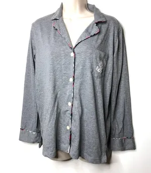Lauren Ralph Lauren grey button down pj top S A2 thumbnail 1