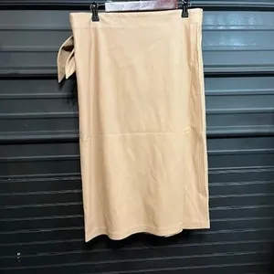 Womens Faux Leather Wrap Midi Skirt Tie Waist‎ Beige Neutral Casual Career thumbnail 2