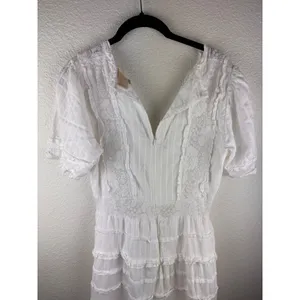Anthropologie Love‎ The Label White Fairy Lace Tiered Ruffle Midi Dress Size M thumbnail 7
