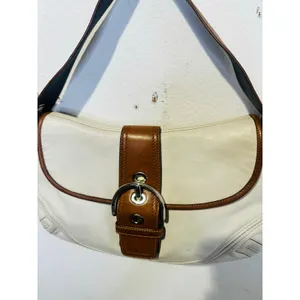 COACH White Brown Saddle SoHo Leather Hobo Leather Handbag F10192 thumbnail 4