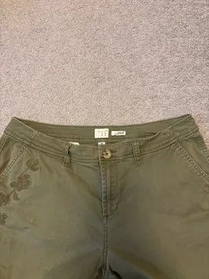 A New Day Olive Green Floral Embroidered Slim Pants thumbnail 4