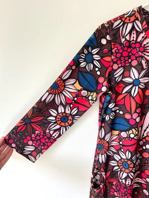 Lesley Evers Arden Shift Mini Dress 3/4 Sleeves Vintage Floral Brown 70s Boho thumbnail 3