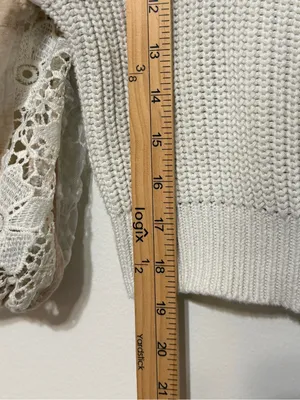 Anthropologie Pilcro Martine Peasant-Sleeve Sweater Boho Blush Medium Patchwork thumbnail 8