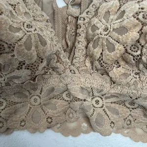 Aerie Size L Bra Snowday Chenille Lace Padded Triangle Bralette Sands Beige Cozy thumbnail 5
