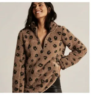 Abercrombie & Fitch M Leopard Fleece Sherpa Soft Pullover Jacket Animal Print thumbnail 1