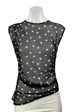 Abercrombie & Fitch Women's Black Sleeveless Polka Dot Draped Mesh Blouse Top XS thumbnail 1