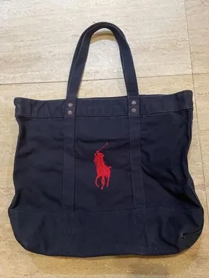 Polo Ralph‎ Lauren Tote Bag Blue Canvas Denim Pony & Flag Embroidery 20x15x6” thumbnail 1
