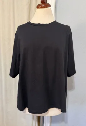 Zara Women Top Large Black Mixed Media Chiffon Sheer Back Short Sleeve Oversized thumbnail 1