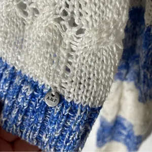 Abercrombie & Fitch Blue and White Stripe Cropped Knit Sweater Size Large thumbnail 4