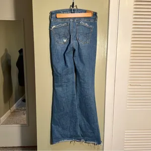 American Eagle Women's Sz 00 Regular Super Hi-Rise Flare Jean Distressed Raw Hem thumbnail 6