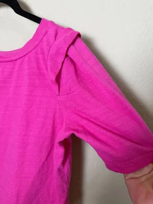 LOFT Hot Pink Cotton Detailed Short Sleeve Shoulder Detail Size Small thumbnail 5