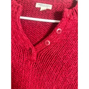 American Eagle Y2K Vintage Red Chunky Shaker Knit Henley‎ Sweater Small thumbnail 4