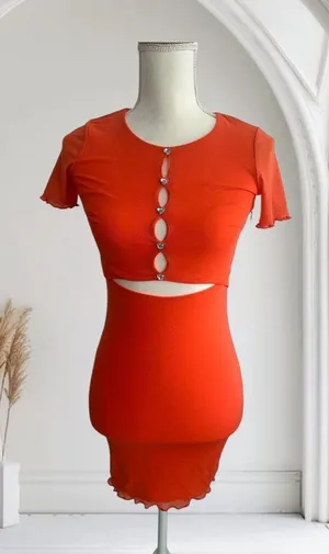 WHITE FOX Orange Bodycon Cutout Stretch Dress Size XS thumbnail 1