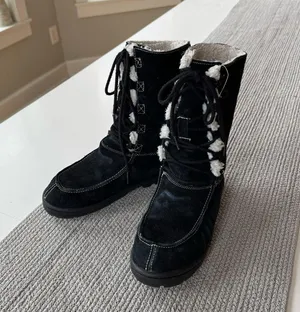 Vintage SO Black Suede Leather Sherpa Lined Winter Snow Boots Size 8M thumbnail 6