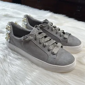 Steve Madden Gray Grit Pearl and Rhinestone Embellished Platform Sneakers thumbnail 2