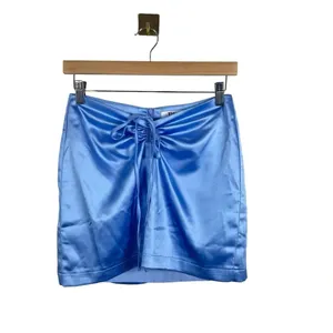 Tiger Mist Womens S Baby Blue Satin Ruched Drawstring Micro Mini Skirt Y2K thumbnail 6