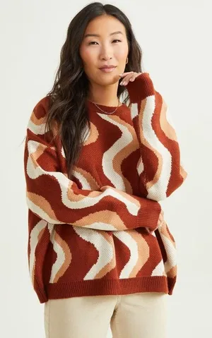 Altar’d State Brown Groovy Retro Style Andie‎ Oversized Sweater thumbnail 1