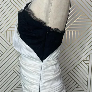 Alice + Olivia Bianca Mini Dress Ruched One-Shoulder‎ Silk White Black Size 6 thumbnail 8