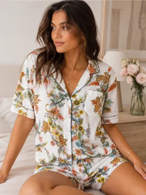 Roberta Roller Rabbit Cotton Short Sleeve Button Down Floral Pajama Top thumbnail 1