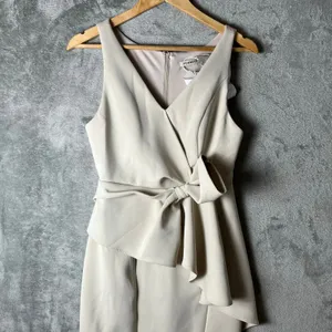 Fehaute‎ Sophisticated Beige Midi Dress Sleeveless Wrap Front Draped Bow MED New thumbnail 4