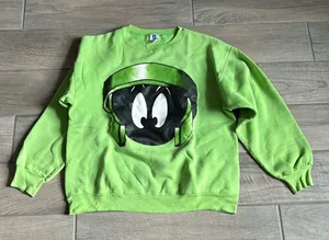 Six flags looney tunes Martian green pullover sweatshirt Size L thumbnail 1