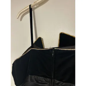 Vintage Night Way Black Velvet Peplum Dress Rhinestone Bow Halter 80s Glam 12 thumbnail 10