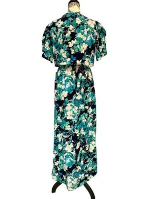 NWT Fraiche by J Blue Floral Maxi Dress Size Medium Faux Wrap Elastic Waist thumbnail 2