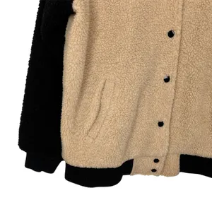 Movint Colorblock Raglan Sleeve Fleece Bomber Jacket L Black Tan Teddy thumbnail 7