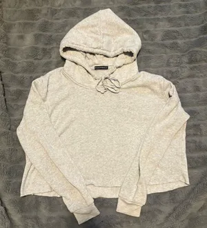 Brandy Melville Gray Cropped Hoodie Raw Hem Oversized thumbnail 3