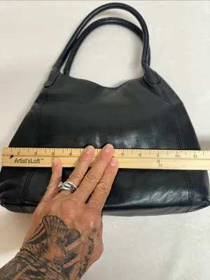 Black Hobo Leather Shoulder Bag with Double Handles thumbnail 5