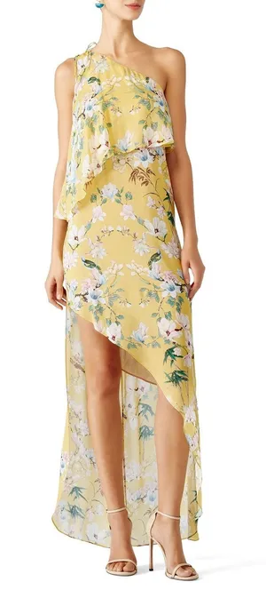 Slate & Willow Floral One Shoulder Hi Low Popover Bodice Maxi Dress 4 Yellow thumbnail 1
