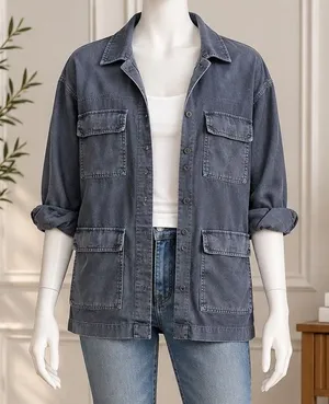 BDG Women Shirt Jacket Utility Chore Coat Blue Solid Extra Small thumbnail 1