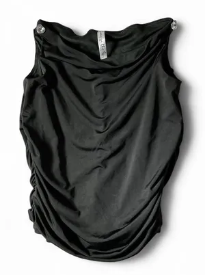 Lucy in the Sky Womens‎ Black Ruched Cowl Neck Sleeveless Top Rhinestone Size S thumbnail 1
