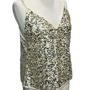Goldie Twilight Camisole Top Womens M Silver Cream Sequin Sparkles‎ Shimmer Glam thumbnail 3