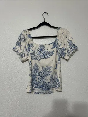 Blue Floral Smocked Peasant Top - Women thumbnail 3