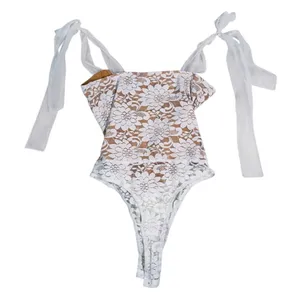 Lulus Lace Corset Bodysuit Shoulder Tie Size S White Floral Bridal Coquette Bach thumbnail 3