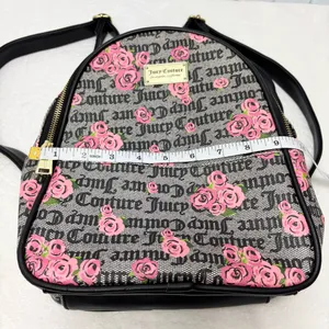 Juicy Couture Pink Rose Print‎ Black Logo Faux Leather Backpack thumbnail 6