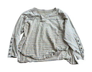 Free People New Romantics Striped Long Sleeve Top Beige Blue Small‎ Raw Hem Boho thumbnail 1