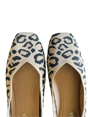 VIVAIA - Margot 2.0 Leopard Knit Square Toe Ballet Flats Sz 7.5 EU 38.5 thumbnail 2