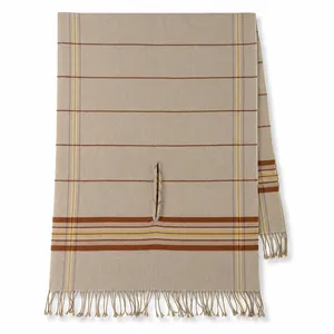 Madewell Placed Plaid Cape Scarf Poncho Fringe Armholes Beige Brown K4535 Preppy thumbnail 3