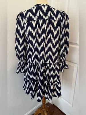Tuckernuck Pomander Place Navy Ikat Kenzo Dress Empire Waist Swing Tiered XS thumbnail 3