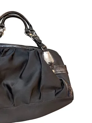 B Makowsky wms Vtg black leather canvas silver hobo shoulder handbag SKU 10537 thumbnail 7