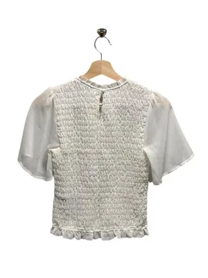 Abercrombie & Fitch Smocked Bodice Sheer Flutter Sleeve Blouse White Size XS thumbnail 10